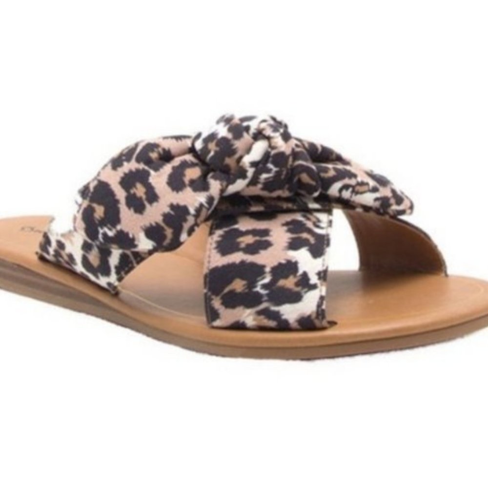 LEOPARD PRINT Leather Sandal Slides 7.5 9 Trendy - Picture 2 of 2